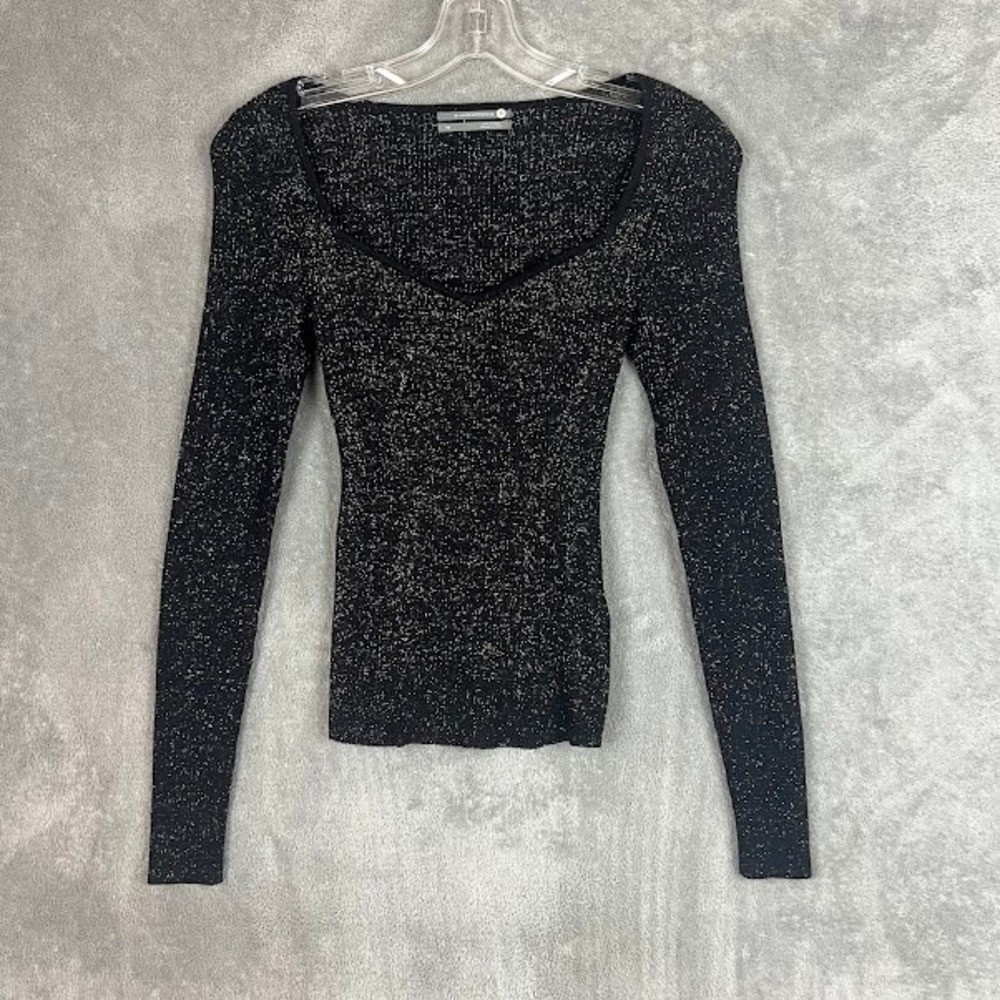 Anthropologie Black Metalic Shimmer Knit Top Womens XS Romantic Holiday